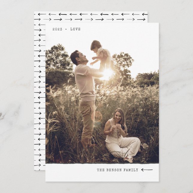 Modern Minimal Marker LOVE Charcoal Vertical Holiday Card (Front/Back)