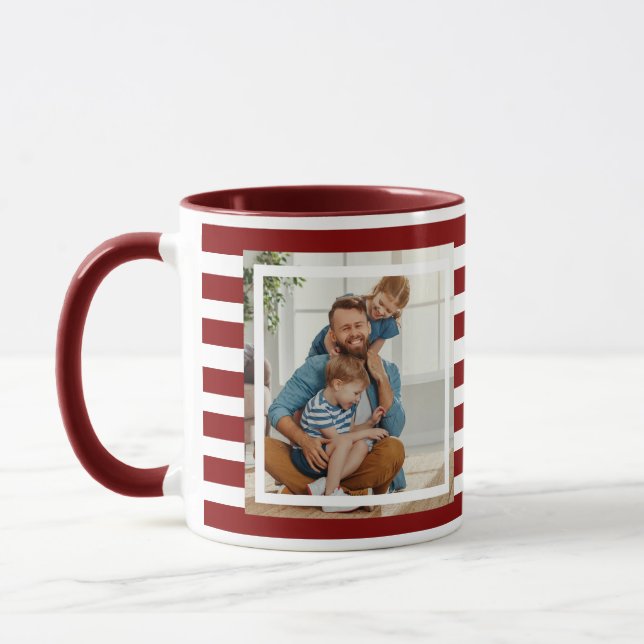 Modern minimal Maroon & White Stripes 2 photo Mug (Left)