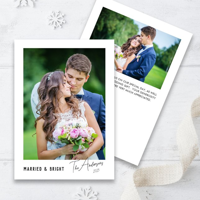 Modern Minimal Married & Bright Newlywed Holiday Card (Creator Uploaded)