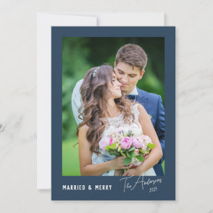 Modern Minimal Married & Merry Newlywed Holiday Card