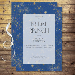 Modern Minimal Marseille Blue & Gold Bridal Brunch Invitation