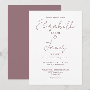 modern Minimal Mauve Elegant Script Wedding Invitation