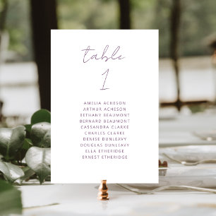 Modern Minimal Mauve Script Wedding Table Number