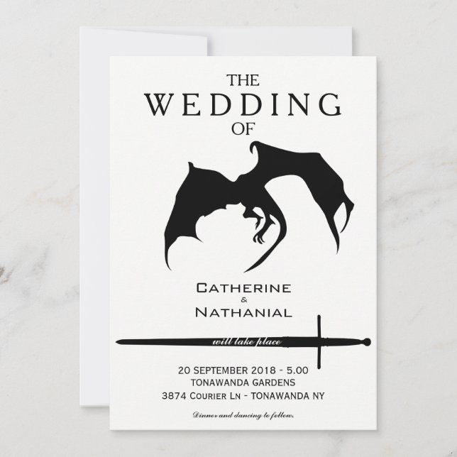 Modern Minimal Mediaeval Dragon Wedding Invitation (Front)