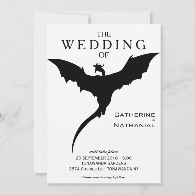 Modern Minimal Mediaeval Dragon Wedding Invitation (Front)