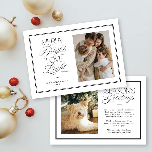 Modern Minimal Merry Bright Love Light Photo Holiday Card (Creator Uploaded)