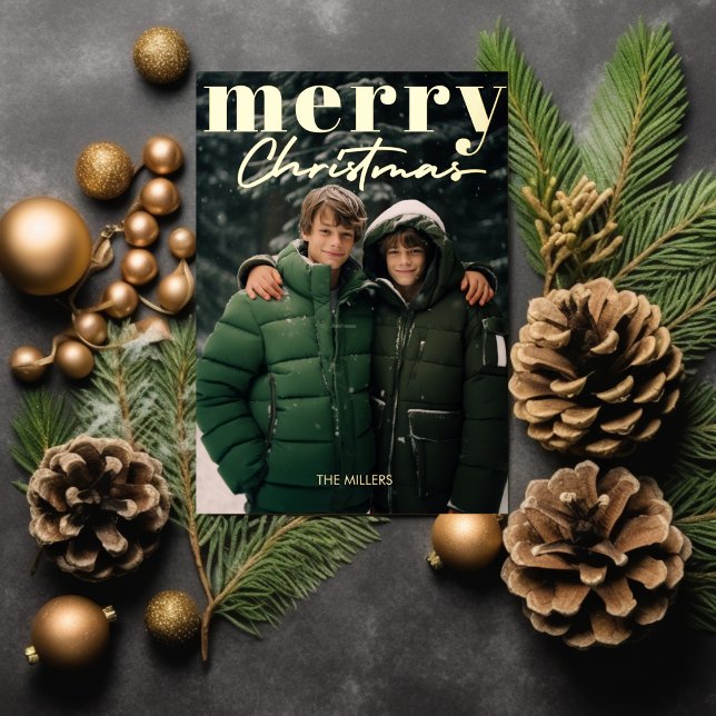 Modern Minimal Merry Christmas 1 Photo Elegant (Modern Minimal Merry Christmas 1 Photo Elegant Foil Holiday Card)