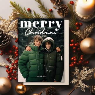 Modern Minimal Merry Christmas 1 Photo Elegant Holiday Card