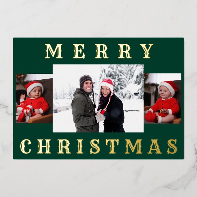 Modern Minimal Merry Christmas Family Photo Green (Front)