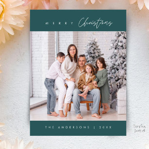 Modern Minimal, Merry Christmas Family Photo Postcard
