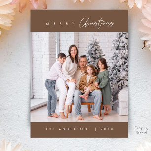 Modern Minimal, Merry Christmas Family Photo Postcard