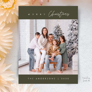 Modern Minimal, Merry Christmas Family Photo Postcard