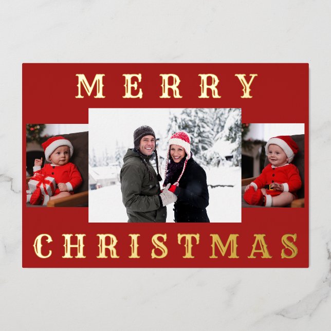 Modern Minimal Merry Christmas Family Photo Red (Front)