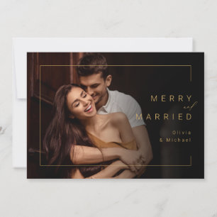 Modern Minimal Merry & Married Photo Holiday card