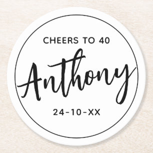 MODERN MINIMAL milestone birthday drinks Round Paper Coaster