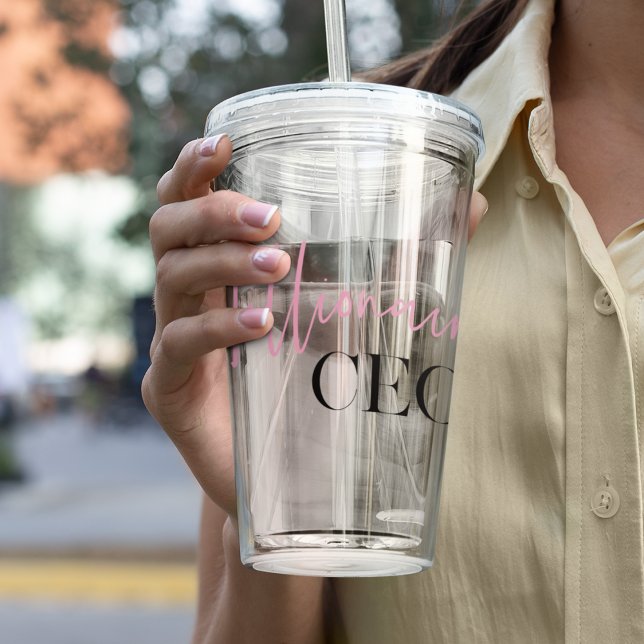 Modern Minimal Millionaire CEO | Pink And Black  Acrylic Tumbler (Creator Uploaded)