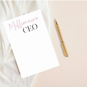 Modern Minimal Millionaire CEO Pink And Black Post-it Notes