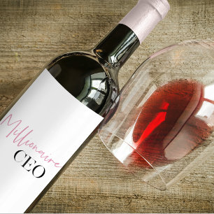 Modern Minimal Millionaire CEO Pink And Black Wine Label