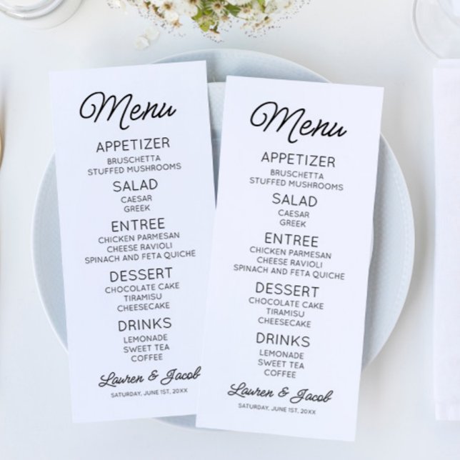 Modern Minimal Minimalist Black White Wedding Menu (Creator Uploaded)