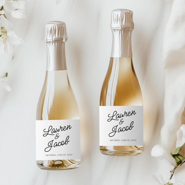 Modern Minimal Minimalist Black White Wedding Mini Sparkling Wine Label (Creator Uploaded)