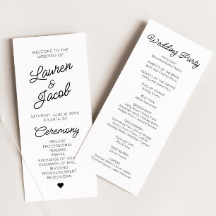 Modern Minimal Minimalist Black White Wedding Programme