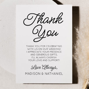Modern Minimal Minimalist Black White Wedding Thank You Card