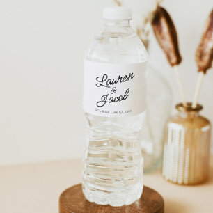 Modern Minimal Minimalist Black White Wedding Water Bottle Label