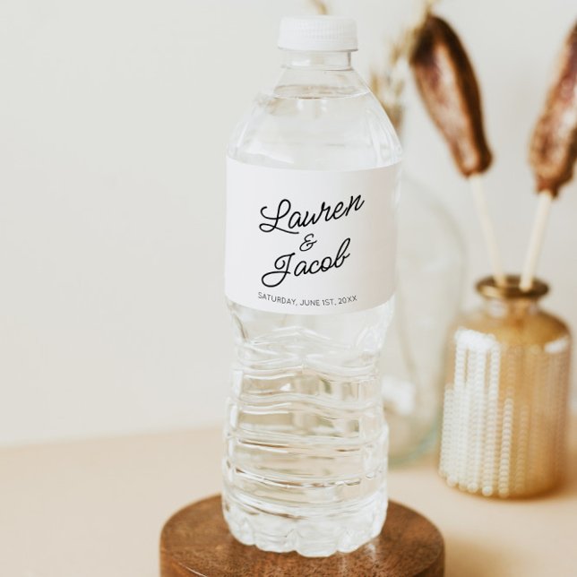 Modern Minimal Minimalist Black White Wedding Water Bottle Label (Creator Uploaded)