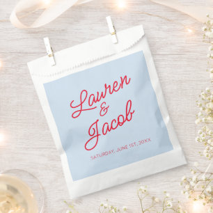 Modern Minimal Minimalist Blue and Red Wedding Favour Bags
