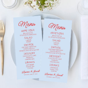 Modern Minimal Minimalist Blue and Red Wedding Menu
