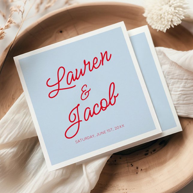 Modern Minimal Minimalist Blue and Red Wedding Napkin (Creator Uploaded)