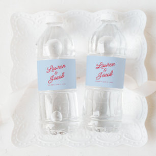 Modern Minimal Minimalist Blue and Red Wedding Water Bottle Label