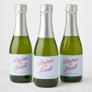 Modern Minimal Minimalist Blue Red Wedding Mini Sparkling Wine Label