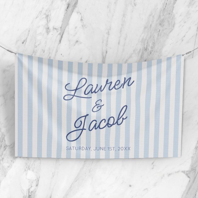 Modern Minimal Minimalist Blue Stripes Wedding Banner (Creator Uploaded)