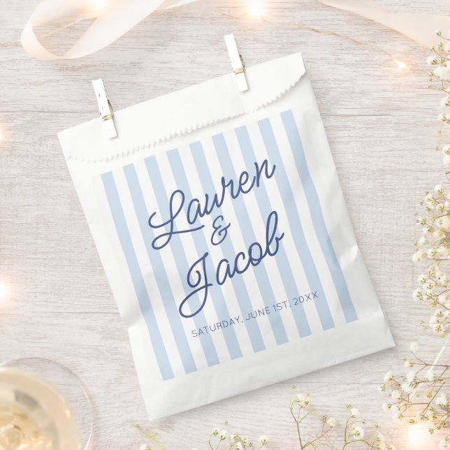 Modern Minimal Minimalist Blue Stripes Wedding Favour Bags (Clipped)