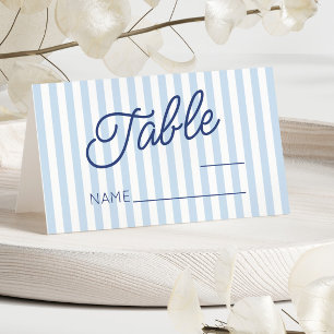 Modern Minimal Minimalist Blue Stripes Wedding Place Card