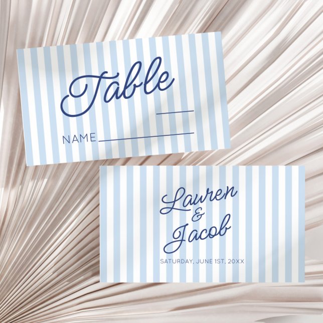 Modern Minimal Minimalist Blue Stripes Wedding Place Card (Creator Uploaded)