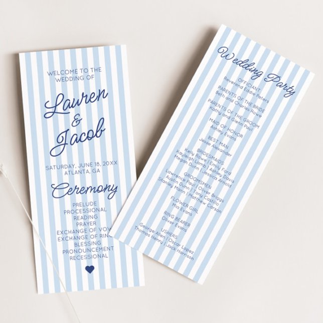 Modern Minimal Minimalist Blue Stripes Wedding Programme (Creator Uploaded)