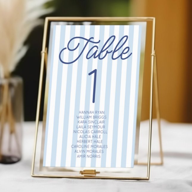 Modern Minimal Minimalist Blue Stripes Wedding Table Number (Creator Uploaded)