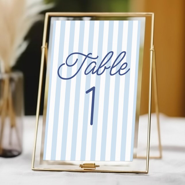 Modern Minimal Minimalist Blue Stripes Wedding Table Number (Creator Uploaded)
