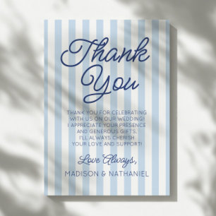 Modern Minimal Minimalist Blue Stripes Wedding Thank You Card