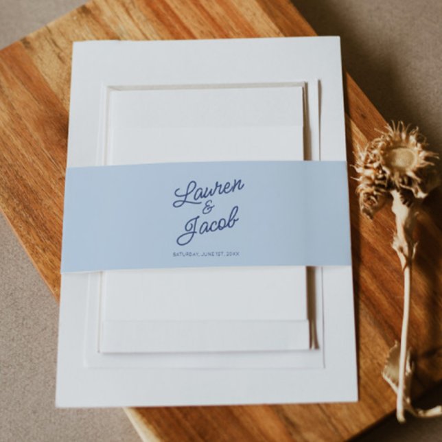 Modern Minimal Minimalist Blue Wedding Invitation Belly Band (Creator Uploaded)