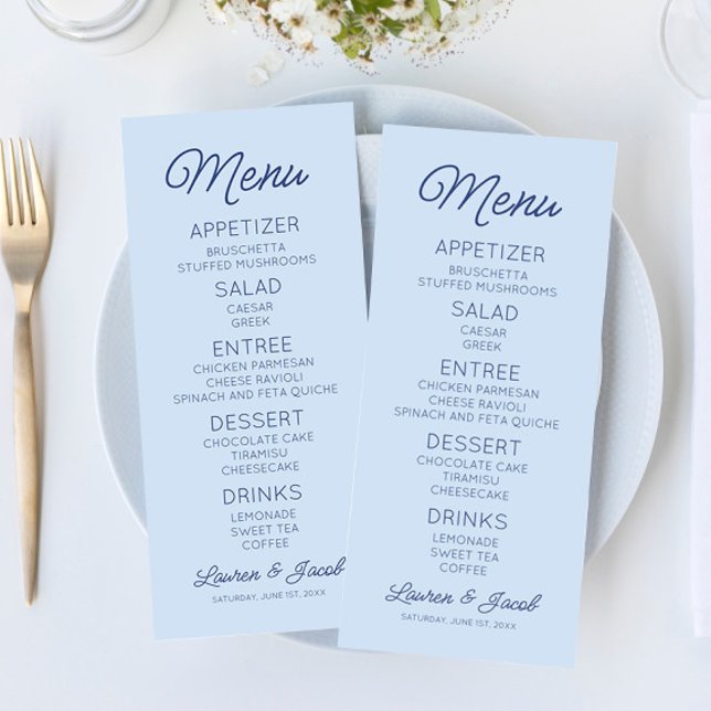 Modern Minimal Minimalist Blue Wedding Menu (Creator Uploaded)