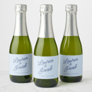 Modern Minimal Minimalist Blue Wedding Mini Sparkling Wine Label