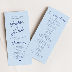 Modern Minimal Minimalist Blue Wedding Programme