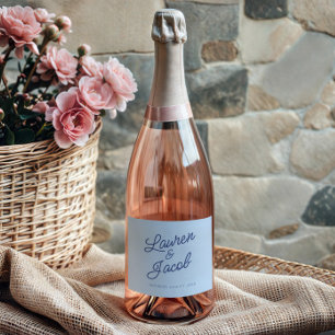 Modern Minimal Minimalist Blue Wedding Sparkling Wine Label