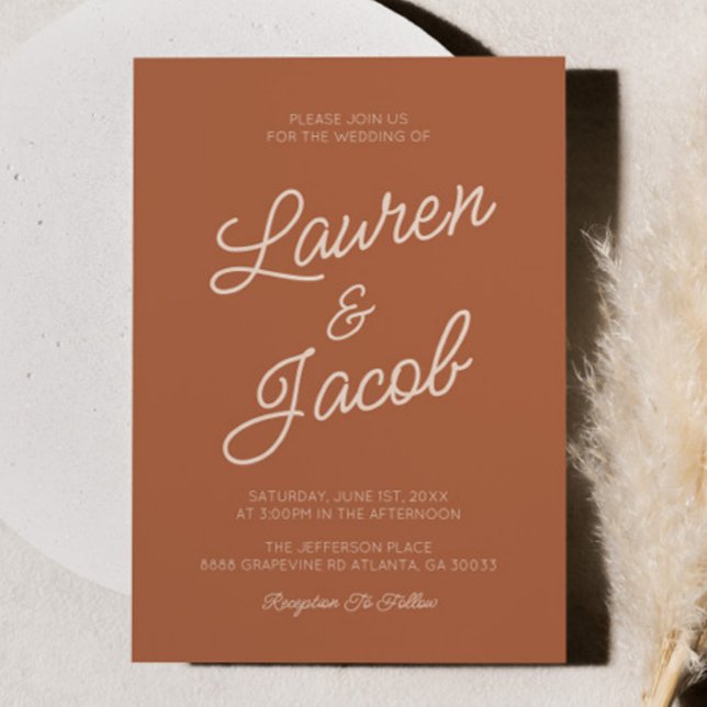 Modern Minimal Minimalist Brown Boho Wedding Invitation (Creator Uploaded)