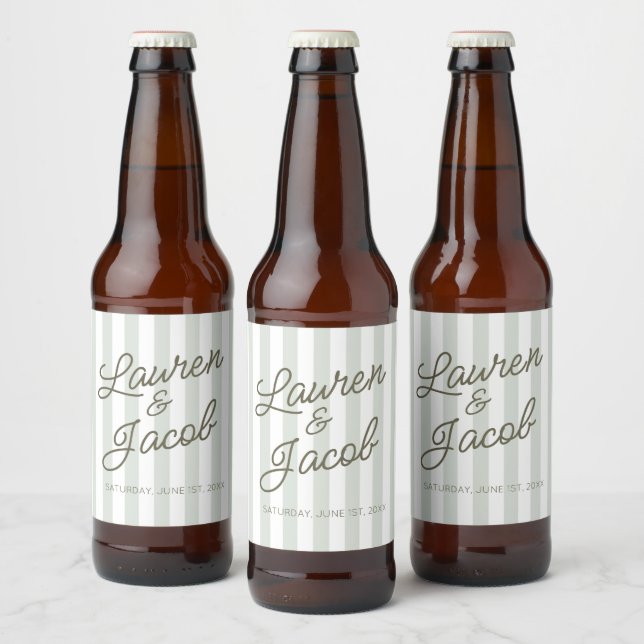 Modern Minimal Minimalist Green Stripes Wedding Beer Bottle Label (Bottles)