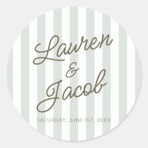 Modern Minimal Minimalist Green Stripes Wedding Classic Round Sticker