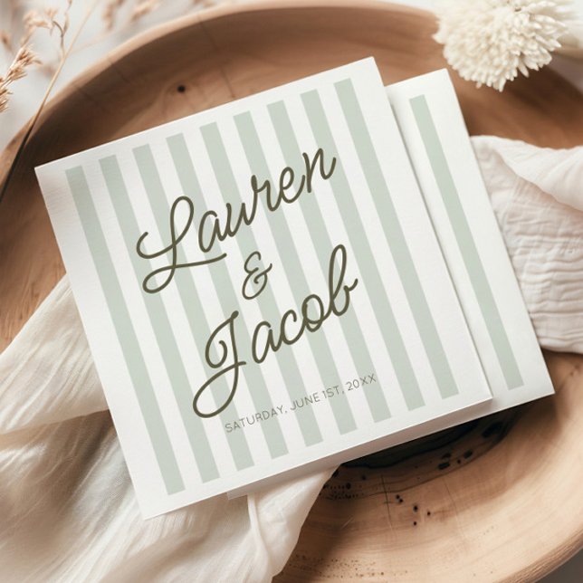 Modern Minimal Minimalist Green Stripes Wedding Napkin (Creator Uploaded)